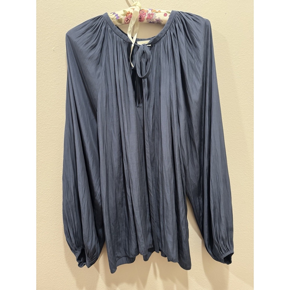 Ramy Brook Paris Poet Blouse Navy Blue Size Large Flowy - Picture 3 of 7